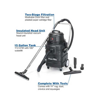 Load image into Gallery viewer, Powr-Flite Wet/Dry Tank Vacuum 15 gallon with Poly Tank and Tool Kit